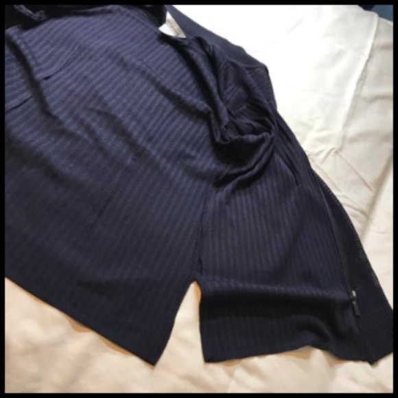 Exclusively Misook Navy Blue Zip Front Ribbed Jacket Mesh Details Size S - Picture 8 of 11